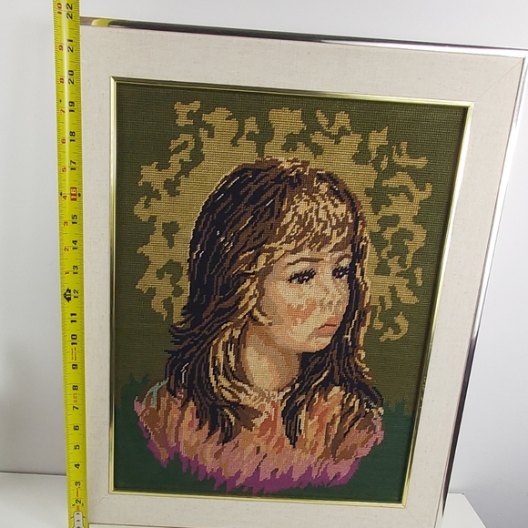 Vintage needlepoint framed wall art 14x18 inches - Picture 9 of 15